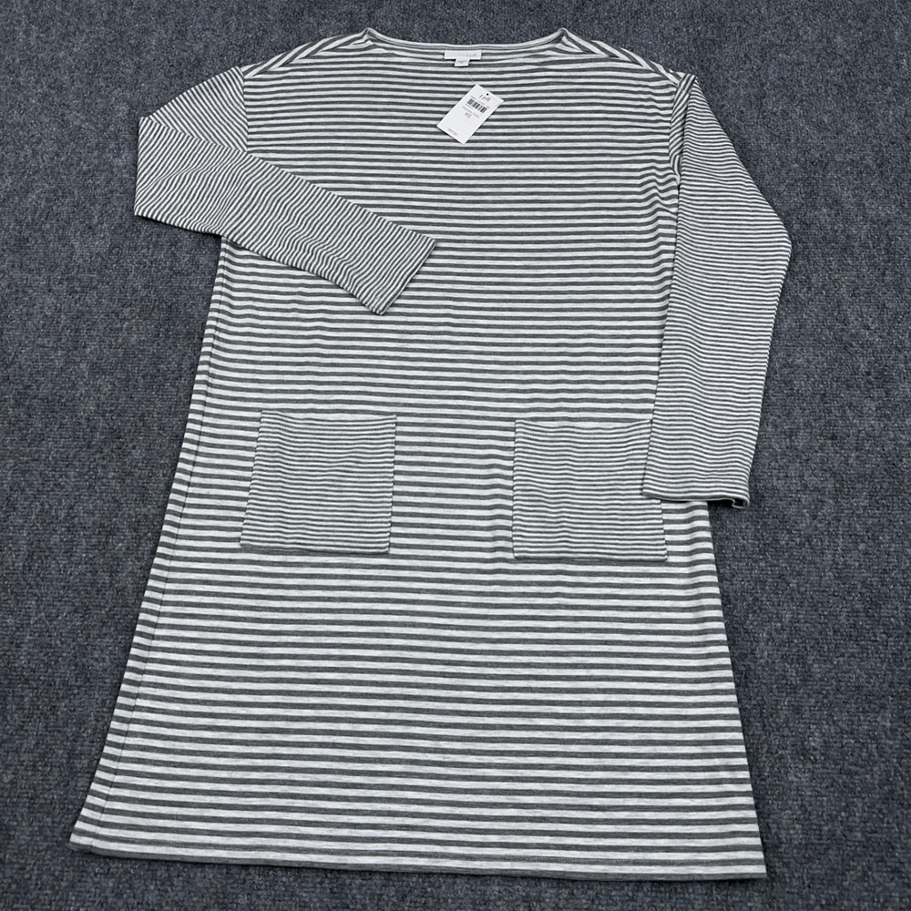 NEW J. Jill Tunic Dress Womens XS Gray‎ Striped Boat Neck Long Sleeve Pockets